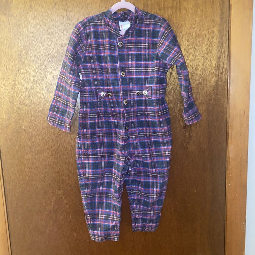 Vintage GUC Hanna Andersson Plaid Long Sleeve Romper Size 90/3T